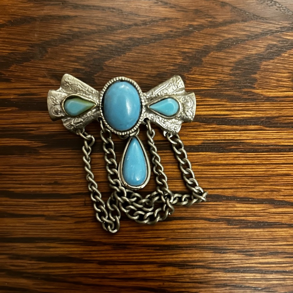 Vintage Pewter and Turquoise Brooch Pin